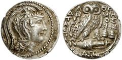 GRIECHEN ATTIKA ATHEN Tetradrachme des Neuen Stils (16,81g). 99/98 v. Chr. Vs.: Kopf der Athena mit attischem Helm nach r. Rs.: A-ΘE, Eule auf Amphora, Beamte: ΔH-MH/TΡI-OΣ / AΓA/ΣIΠ/ΠOΣ, auf der Amph