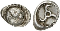 GRIECHEN LYKIEN UNBESTIMMTER MÜNZHERR Stater (9,86g). Circa 460 - 440 v. Chr. Vs.: Rundschild, aus rundem Incusum erhaben herausgearbeitet, darauf n. l. fliegender Pegasos, darunter Punkt. Rs.: Triske