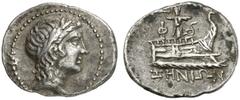 GRIECHEN LYKIEN PHASELIS Tetradrachme (9,60g). ca. 167 - 130 v. Chr. Vs.: Apollonkopf. Rs.: Speerschleudernde Athena auf Schiffsbug, darunter Beamtenname ZHNIΩN, l. Φ, auf der Prora Schlange. C.Heipp-