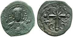 BYZANZ Anonymer Follis, geprägt unter Nikephoros III. AE Follis (4,48g). 1078 - 1081 n. Chr. Mzst. unsicher. Vs.: IC - XC, frontale Christusbüste mit Kodex. Rs.: Lateinisches Kreuz mit zentralem X u. 