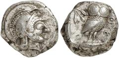 GRIECHEN ATTIKA ATHEN. Tetradrachme (17,34g). 500 - 483 v. Chr. Vs.: Athenakopf mit attischem Helm n. r. Rs.: AΘE, Eule n. r. Dahin­ter Olivenzweig. Svoronos Taf. 4,26; Seltman Gruppe Gi; SNG Cop. 16;