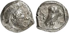 GRIECHEN ATTIKA ATHEN. Tetradrachme (17,45g). 500 - 483 v. Chr. Vs.: Athenakopf mit attischem Helm n. r. Rs.: AΘE, Eule n. r. Dahinter Olivenzweig. Seltman Group G. Vs. Stempelriss, ss/vz