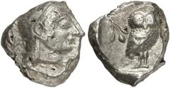 GRIECHEN ATTIKA ATHEN. Tetradrachme (17,18g). 500 - 483 v. Chr. Vs.: Athenakopf mit attischem Helm n. r. Rs.: AΘE, Eule n. r. Dahinter Oli­venzweig. Svoronos Taf. 4; Seltman Group G; SNG Cop. 18. Knap