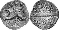 KELTEN MITTLERE UND UNTERE DONAU Nachahmungen der Tetradrachmen von Thasos Objekt-Nr.: 1084 Klasse VI: abweichende Typen Tetradrachme, (16,03 g.), Vs.: Sehr stark stilisierter Kopf des Dionysos n. r. 