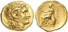 GRIECHEN THRAKISCHE KÖNIGE UND DYNASTEN Lysimachos, 305 - 281 v. Chr. Stater (8,51g). Mzst. unbestimmt. Vs.: Kopf Alexanders d. Gr. mit Dia­dem und Ammonshorn n. r. Rs.: BAΣIΛEΩΣ ΛΥΣIMAXOΥ, Athena mit