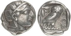 GRIECHEN ATTIKA ATHEN Tetradrachme (17,08g). nach 449 v. Chr. Vs.: Kopf der Athena mit attischem Helm und Lorbeerkranz n. r. Rs.: AΘE, Eule, Olivenzweig und Mondsichel. Starr Taf. 22ff. Zarte Tönung, 