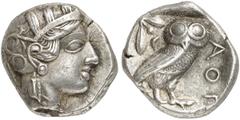 GRIECHEN ATTIKA ATHEN Tetradrachme (17,12g). nach 449 v. Chr. Vs.: Kopf der Athena mit attischem Helm und Lorbeerkranz n. r. Rs.: AΘE, Eule, Olivenzweig und Mondsichel. Starr Taf. 22ff. Zarte Tönung, 