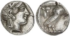 GRIECHEN ATTIKA ATHEN Tetradrachme (17,13g). nach 449 v. Chr. Vs.: Kopf der Athena mit attischem Helm und Lorbeerkranz n. r. Rs.: AΘE, Eule, Olivenzweig und Mondsichel. Starr Taf. 22ff. Zarte Tönung, 