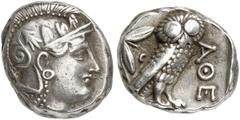 GRIECHEN ATTIKA ATHEN Tetradrachme (17,21g). 3. Jh. v. Chr. Vs.: Kopf der Athena mit attischem Helm n. r. Rs.: AΘE, Eule, Olivenzweig und Mondsichel. Svoronos Taf. 20, 30. Breiter Schrötling, ss Erwor