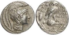 GRIECHEN ATTIKA ATHEN Tetradrachme des Neuen Stils (16,69g). 127/26 v. Chr. Vs.: Kopf der Athena mit attischem Helm nach r. Rs.: A-ΘE, Eule auf Amphora, Beamte: ΛΥΣAN/ΓΛAΥKOΣ/MENE Δ, im Feld l. Zikade