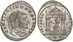 RÖMER RÖMISCHE KAISERZEIT Constantin I., der Große, als Caesar, 306 - 307 n. Chr. AE Follis (6,29g). 307 n. Chr. Mzst. Aquileia. Vs.: CONSTANTINVS NOB CAES, Kopf mit Lorbeerkranz n. r. Rs.: CONSERV VR