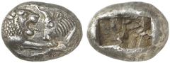 GRIECHEN LYKIEN Kroisos, 561 - 546 v. Chr. 1/3 Silberstater (3,51g). Vs.: Löwen- und Stiervorderteil einander gegenüber. Rs.: Zwei unregelmäßige Incusa. Rosen 666. Exzellente Erhaltung! Eines der best