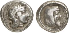 GRIECHEN LYKIEN DYNASTEN ● Kherei Stater (8,54g). 410 - 390 v. Chr. Mzst. Pinara. Vs.: Kopf der Athena mit attischem Helm r. Im Nacken "Ke". Rs.: "kherei", Kopf des Dynasten mit persischer Kyrbasia r.