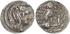 GRIECHEN ATTIKA ATHEN Tetradrachme des Neuen Stils (16,59g). 108/107 v. Chr. Vs.: Kopf der Athena mit attischem Helm nach r. Rs.: A-ΘE, Eule auf Amphora, Beamte EΥMH-ΛOΣ / KAΛ/ΛI/ΦΩN / ΔIOK, im Feld r
