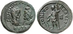 RÖMISCHE PROVINZIALPRÄGUNGEN MOESIA INFERIOR DIONYSOPOLIS Gordian III., 238 - 244 n.Chr. AE (15,05g). Vs.: AΥTK M / ANTΩNIOΣ [ΓOΡΔIANOΣ AΥΓ], drapierte Büsten des Gordian mit Lorbeerkranz l. und des S