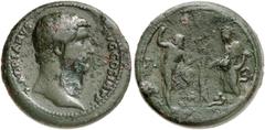 RÖMER RÖMISCHE KAISERZEIT Hadrian, 117 - 138 n. Chr. AE Medaillon (40,97g). Mzst. Rom(?). Vs.: HADRIANVS AVG COS III PP, Kopf n.r. Rs.: Neptun steht mit Dreizack n.r. und hat einen Fuß auf eine Prora 