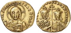 BYZANZ Constantin VII. Porphyrogenitos, 913 - 959 n. Chr. Soli­dus (4,04g). 947 - 950 n. Chr. Mzst. Konstantinopel. Vs.: + IhS XPS REX REGNANTIVm u. als Beizeichen eine waa­gerechte Linie zwischen zwe