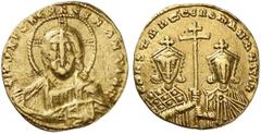 BYZANZ Constantin VII. Porphyrogenitos, 913 - 959 n. Chr. Soli­dus (4,37g). 955 - 959 n. Chr. Mzst. Konstantinopel. Vs.: + IhS XPS REX REGNANTIVm, frontale Christusbüste mit Kodex. Rs.: COnSTAnT CE RO