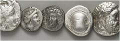 LOTS Griechische AR vorwiegend 4. Jh. v. Chr. Tetradrachmen von Athen (2) und Philipp II. von Makedonien (1). Stater Theben (1), Drachmen von Larissa (1) und Chalkis (2). 7 Stück! ss VERKAUFT WIE BESE