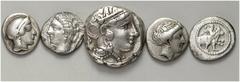 LOTS Griechische AR vorwiegend 4. Jh. v. Chr. Tetradrachmen von Athen (2) Kleinere Nominale von Akanthos (1), Phar­kadon (1), Pharsalos (1), Pherai (1) und Chalkis (1). 7 Stück! ss VERKAUFT WIE BESEHE