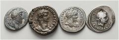 LOTS Römische Münzen 1. Jh. v. Chr. - 4. Jh. n. Chr. Tetra­drachme Alexandria, Gallienus (1); Denare C. Norbanus (1), Marc Aurel (1), Septimius Severus (1). 4 Stück! Meist mit exzellenter Patina, ss V