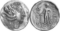 KELTEN MITTLERE UND UNTERE DONAU Nachahmungen der Tetradrachmen von Thasos Objekt-Nr.: 1048 Klasse III: Auflösung der Legende Tetradrachme, (16,90 g.), Vs.: Stilisierter Kopf des Dionysos n. r. Rs.: S