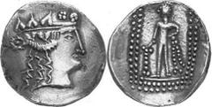 KELTEN MITTLERE UND UNTERE DONAU Nachahmungen der Tetradrachmen von Thasos Objekt-Nr.: 1049 Klasse V: Punktlegende Tetradrachme, (17,68 g.), Vs.: Sehr stark stilisierter Kopf des Dionysos n. r. Rs.: S