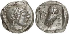 GRIECHEN ATTIKA ATHEN. Tetradrachme (16,88g). 500 - 480 v. Chr. Vs.: Athenakopf mit verziertem attischen Helm n. r. Rs.: AΘE, Eule n. r., dahinter Olivenzweig. Svoronos Taf. 4; Seltman Group G; SNG Co
