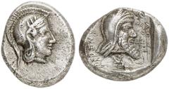 GRIECHEN LYKIEN DYNASTEN. Kherei. Drachme (4,25g). 430 - 400 v. Chr. Mzst. Xanthos. Vs.: Kopf der Athena mit lorbeerbekränztem attischen Helm n. r. Rs.: Kopf des Dynasten mit Kyrbasia und langem Bart 