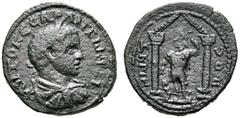 RÖMISCHE PROVINZIALPRÄGUNGEN ARABIA BOSTRA Elagabal, 218 - 222 n. Chr. AE (5,97g). D. buste lauré d'Elagabale à dr. , avec cuirasse et paludamentum. R. Zeus-Sarapis-Ammon debout de face dans un temple