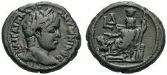 RÖMISCHE PROVINZIALPRÄGUNGEN ÄGYPTEN ALEXANDRIA Elagabal, 218 - 222 n. Chr. Tetradrachme (13,04g). (an 4 = 220/221 ap. J. -C. ) D. tête laurée d'Elagabale à dr. R. L D, Sarapis trônant à g. , un calat