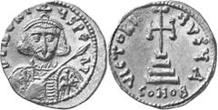 BYZANZ Objekt-Nr.: 3202 Tiberius III., 698 - 705 n. Chr. Solidus (4,47 g.), Mzst. Konstantinopel Vs.: D TIbERIVS PE AV, Büste mit Krone, Panzer, Schild u. Speer. Rs.: VICTORIA AVGY A / CONOB, Kreuz au