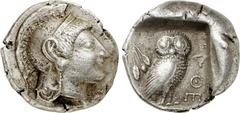GRIECHEN ATTIKA. ATHEN. Tetradrachme (16,85g). Um 500/490 - 485/480 v. Chr. Vs.: Kopf der Athena mit attischem Helm n. r. Rs.: ΑΘΕ, Eule und Olivenzweig. Seltman Gruppe G; HGC 4 1590; Asyut Gruppe IVg