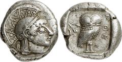 GRIECHEN ATTIKA. ATHEN. Tetradrachme (16,89g). 500/490 - 485/480 v. Chr. Vs.: Athenakopf mit attischem Helm n. r. Rs.: ΑΘΕ, Eule n. r., dahinter Olivenzweig. Svoronos Taf. 4; Seltman Group G; SNG Cop.