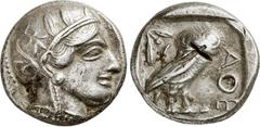 GRIECHEN ATTIKA. ATHEN. Tetradrachme (17,15g). nach 449 v. Chr. Vs.: Kopf der Athena mit attischem Helm und Lorbeerkranz n. r. Rs.: ΑΘΕ, Eule, Olivenzweig und Mondsichel. Arabische Imitation! Rs. Prüf