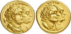 GRIECHEN NORDAFRIKA. KÖNIGREICH DER PTOLEMÄER. Ptolemaios II. Philadelphos, 283 - 246 v.Chr. AV-Tetradrachme (13,85g). 272 - 261/60 v. Chr. Mzst. Alexandria. Vs.: ΑΔΕΛΦΩΝ, gestaffelte Büsten des Ptole