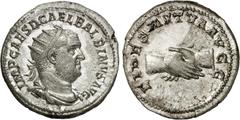 RÖMER RÖMISCHE KAISERZEIT. Balbinus, 238 n. Chr. Antoninian (5,00g). Mzst. Rom. Vs.: IMP CAES D CAEL BALBINVS AVG, drapierte Panzerbüste mit Strahlenkrone n. r. Rs.: FIDES MVTVA AVGG, dextrarum iuncti