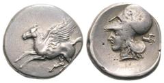 GRIECHEN KORINTH KORINTH Stater (8.42g). 405 - 345 v. Chr. Vs.: Pegasos n. l. fliegend, darunter Koppa. Rs.: Kopf der Athena mit korinthischem Helm n. l., dahinter Pferdeprotome. Calciati 142. Leicht 