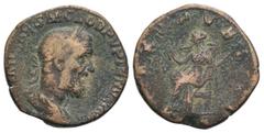 RÖMER RÖMISCHE KAISERZEIT Pupienus, 238 n. Chr. Pupienus, 238 n. Chr. Sesterz (16.00g). Mzst.Rom. Vs.: IMP CAES M CLOD PVPIENVS AVG, drapierte Panzerbüste mit Lorbeerkranz n.r. Rs.: PAX PVBLICA / SC, 