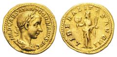RÖMER RÖMISCHE KAISERZEIT Gordian III., 238 - 244 n. Chr. Gordian III., 238 - 244 n. Chr. Aureus (5.11g). 240 n. Chr. Mzst.Rom. Vs.: IMP CAES M ANT GORDIANVS AVG, drapierte Panzerbüste mit Lorbeerkran