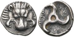 GRIECHEN LYKIEN. DYNASTEN. Perikle 1/3 Stater (2,72g). 380 / 360 v. Chr. Mzst. unbestimmt. Vs.: Frontaler Löwenskalp. Rs.: "perikle" um Triskeles. Podalia Hoard S. 15 Nr.488 Taf,7.438 (corr.). Müseler