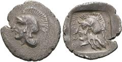 GRIECHEN LYKIEN. KANDYBA. Hemidrachme (1,78g). Circa 410 - 400 v. Chr. (unter Dynast Kheriga). Vs.: Kopf der Athena mit attischem Helm n. l. Rs.: Kopf der Athena mit attischem Helm n. l. im flachen Qu