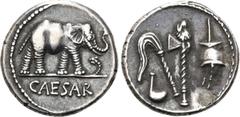 RÖMER RÖMISCHE REPUBLIK. RÖMISCHE REPUBLIK NACH 211 V. CHR. C. Iulius Caesar, 49 - 48 v. Chr. Denar (3,87g). Mzst. in Gallia Narbonensis oder Hispania citerior. Vs.: CAESAR, Elefant n. r. trampelt ein
