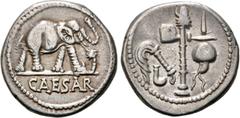 RÖMER RÖMISCHE REPUBLIK. RÖMISCHE REPUBLIK NACH 211 V. CHR. C. Iulius Caesar, 49 - 48 v. Chr. Denar (3,95g). Mzst. in Gallia Narbonensis oder Hispania citerior. Vs.: Von l. nach r. Culullus, Aspergill
