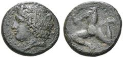GRIECHEN SIZILIEN. SYRAKUS. Agathokles, 317 - 289 v. Chr. AE (6,52g). 317 - 305 v. Chr. Vs.: ΣΥΡΑΚΟΣΙΩΝ, Kopf des Apoll mit Lorbeerkranz n. l. Rs.: Triskeles mit Flügelschuhen. CNS II 121; HGC 1459. D