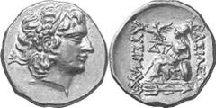 GRIECHEN THRAKISCHE KÖNIGE UND DYNASTEN Objekt-Nr.: 1305 Lysimachos, 305 - 281 v. Chr. Stater, (8,18 g.), 2. / 1. Jh. v. Chr. Mzst. Istros. Vs.: Kopf Alexanders d. Gr. mit Diadem und Ammonshorn n. r. 