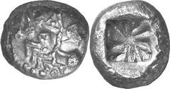 GRIECHEN LYKIEN UNBESTIMMTER DYNAST Objekt-Nr.: 1490 Stater (9,14 g.), ca. 520 - 500 v. Chr. Mzst. unbestimmt Vs.: Löwenkopf r. Rs.: Stern im Quadratum Incusum. Vismara II (Appendix) Typ B; Traité II/