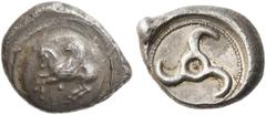 GRIECHEN LYKIEN. DYNASTEN. Khinakha. Stater (9,96g). 460 - 440 v. Chr. Vs.: N.l. abhebender Pegasos auf Rundschild, darunter Kugel. Rs.: Triskeles in rundem Incusum. Vismara, Lycia II 73; Traité II, 2