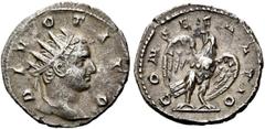 RÖMER RÖMISCHE KAISERZEIT. Divus Titus, ab 81 n. Chr. Antoninian (3,53g). 250 - 251 n.Chr., geprägt unter Traianus Decius. Mzst. Mediolanum. Vs.: DIVO TITO, Kopf mit Strahlenkrone n. r. Rs.: CONSECRAT