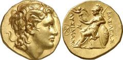 GRIECHEN THRAKISCHE KÖNIGE UND DYNASTEN Objekt-Nr.: 125 Lysimachos, 305 - 281 v. Chr. Stater, (8,56 g.), 299/8 - 281/1 v. Chr. Mzst. Magnesia Vs.: Kopf Alexanders d. Gr. mit Diadem und Ammonshorn n. r